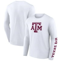 Muške fanatike markene bijele Texas A & M Aggies Dvostruko vrijeme 2-hit majica s dugim rukavima