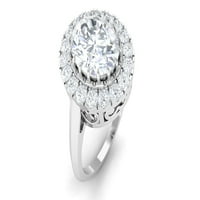 Ovalni oblik kubičnog angažman cirkonije za žene - Vintage inspirirani prsten, srebrna srebra, US 3,50