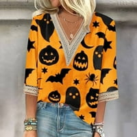 Bazyrey dukseri za žene na dugim rukavima Trendy Hallowee Ispiši labave bluze V-izrez casual bluze narančasta 3xl