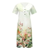 Podplug Ljetna haljina za žene, ženska casual gumb-up solidna boja, tiskana mala haljina s kratkom rukavom