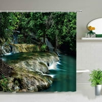 Pejzažne tuširane zavjese šumske drveće zelene biljke Vodopad 3D Print Vodootporan pozadinski dekor platna kupaonica