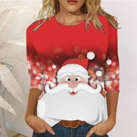 Rollbacks vesele božićne majice za žene casual okrugli vrat s dugim rukavima božićni grafički grafički ispiši lagani vrhovi crveni xl