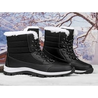 Sanviglor Womens Topne cipele čipke za snijeg Srednji teletski zimski čizmi hodanje casual vodootpornog modnog plišanog obloženog crnog 5
