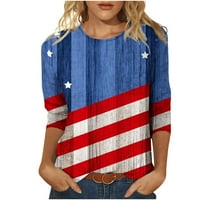 Dianli 4. srpnja Košulje okrugle vrat Tunika Američka zastava Star Striped Striped s rukava ljetne majice Havajski casual labavi modni majica Bluze Top Blue XXL