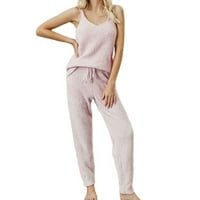 Homgro ženska pidžama set Cami Pant PJS seksi elastična struka vuka V izrez pletena gusta udobna mikrofiber