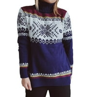Ženski božićni džemper džemper od pulover jesen zimski božićni okrugli vrat duge rukave s dugim rukavima plavi m
