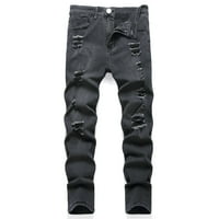 Virmaxy Muške hlače Solidne boje Punk Stil Hole Stare hlače Modni povremeni pantni gumb Teretne hlače