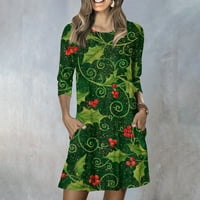 Ljetne haljine za žene s dugim rukavima za tisak cvjetnog uzorka Okrugli vrat Midi fit i flare Y2K Trendi