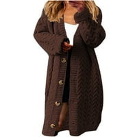 Symoidni ženski kaputi i jakne - pleteno odjećno slobodno srednje dužine nepravilnog džemper za rever kardigan smeđi xl