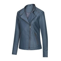 Kardigani za žensko čišćenje prodaje Čvrsto patentni kožni vrhovi Cardigan džepni kratki kaput plavi m