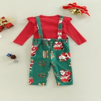 Jaweiwi Kid Girl Girl Hlače Set za odjeću, dugi rukav okrugli izrez rufffle majica od pune boje + Božić