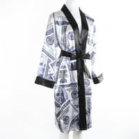 Douhoow Women Robe Trendy Dollar Print Dugi rukav svilenkasti kimono ručak za spavanje