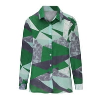 Scyoekwg ženske tunike na vrhu padaju u trendu casual geometrija boja blok patchwork grafički majica dugih rukava labava bluza lagana lapela bluze za plaćanje zelenim xxl