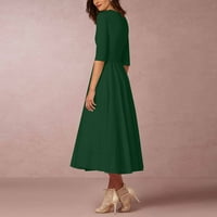 Haljine za žene plus veličine ženski čišćenje A-line V-izrez za lakat-duljina čvrstog srednje dužine modna haljina za liniju zelena m