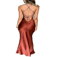 Ženske špagete remen maxi haljina seksi rukavica bez rukava s niskim rezom Bodycon duga haljina čipkava