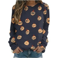Grounsty Womens Plus Veličina zazor Halloween majica, Ženski okrugli vrat Halloween tiskani džemper s dugim rukavima