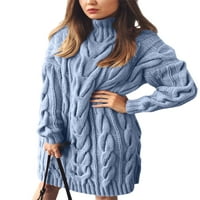 Cindysus ženske ležerne zime topli plemen džemper dame turtleneck dress haljina loungewir pletiva pulover