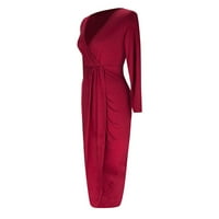 Žene oblače dužinu gležnja kratki rukav ležerna haljina maxi v-izrez za žene ljetna haljina crvena m