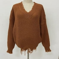 Vivianyo HD džemperi za žene Clearence Plus Veličina Ženska V-izrez Off rame Labavi pulover Duks za žene Lose Knit džemper Nepravilni bljesak