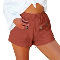 Žene Ležerne ljeto Dugme s visokim strukom Flowy Comfy plaža Lounge Pamučne kratke hlače sa džepovima