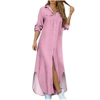 Okrug s dugim rukavima Čvrsta ležerna ljetna maxi sundress plaža ružičasta plaža haljina za žene plus veličine 4xl