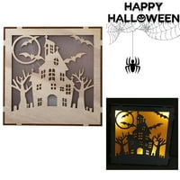 Wmkox8yii Vintage Halloween dekor LED šuplji drveni svjetlosni privjesci Početna ukrasi