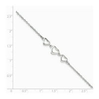 Jewels Sterling Silver u Ext Tri Hearts Anklet