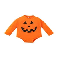 Novorođene dječake Dječje Djevojke Halloween Romper smiješno nasmijano bundeve dugih rukava Bodysuit prevelizirani pulover Jesen Zimska odjeća narančasta 12-mjeseci