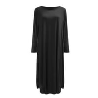 SHPWFBE ženske haljine dugih rukava za žene jesen i zimsko žensko odjeću od pune boje pletena bočna šava Straigh crna haljina