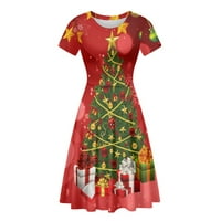 Ženski veseli božićni stil crveni kratki rukav Crew Crke Ležerne haljina A-line haljina Božićno drvce,