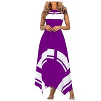 Ženske haljine Crew Crt Maxi Fashion A-line ispisana ljetna haljina bez rukava Purple 2xl