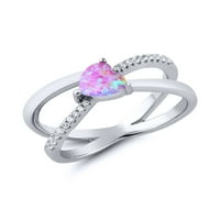 Gem Stone King 0. CT oblik srca ružičasti simulirani opal srebrni prsten