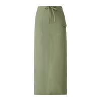 Ženske duge suknje, čvrste bočne bočne džepove Tipke suknje, ležerne jednostavne dna stila, zelena