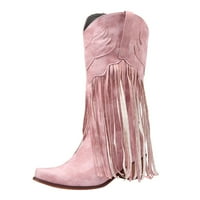 Semimay Ženske čizme Udobno povlačenje na petu šiljastim prstima Fringed Boots Western koljena High
