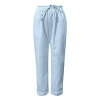 Ženske ljetne čvrste hlače Plava ženska pamučna čipka u većih multisediznih casual pantalona velike