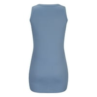 Fatuov Ljetne haljine za žene okrugli vrat Modni seksi mini haljina bez rukava na rukavu 2xl plava