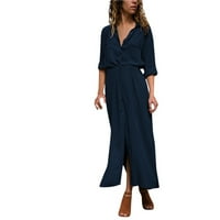 Ikevan Žene Ljeto Čvrsta haljina V-izrez dugih rukava s dugim rukavima