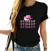 Stirrup Cowgirl Hat Pink Lover Modni grafički majica Žene kratkih rukava, udoban i trendi ljetni vrh za žene