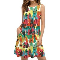 Ljetne haljine za ženske plaže cvjetne masirzerezezeći bez rukava bez rukava casual labava haljina za rezervoar zelena s, američka veličina: 4