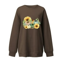 Jesen Žene tuničke vrhove pulover bluze za majice Jesen Ispis dugih rukava bluza okrugla vrata pulover kafa xxl