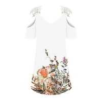 Finelylove casual maxi haljina ditsy cvjetna haljina A-line Regularni kratki rukav čvrst bijeli xxl