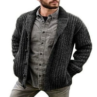 Beiwei Muški kabel jakna od šal vrata od pune boje Pleteni džemper s dugim rukavima otvoren prednji