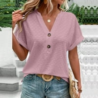 Sawvnm Ljetni poklon ženska modna casual puni gumb V rect majica za bluzu na klirensu ružičasta L
