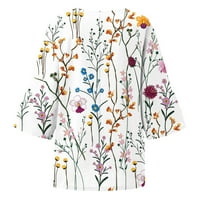 Floleo ženski vrhovi tiska za ispisu Plus veličina slatka ljetna V-izrez casual labav gornji kratkih rukava bluze na vrhu modne
