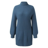 Yinmgmhj Cardigan džemperi za žene Jesenski zimski dugi rukav Turtleneck Solid Bool Casual haljina dame džemper dress plave + 6