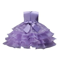 Paille Kid Girl Princess haljina luka lopta haljina posada vrata stranke comfy matur purple 150