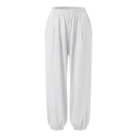 Ženske pamučne posteljine hlače Ležerne prilike labave pantalone Hlače visokog struka sa džepom