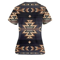 USMIXI ženski vrhovi Dressy casual s kratkim rukavima V-izrez Geometrijski print ljetne košulje Vintage