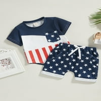 Bagilaanoe 4. srpnja odjeća za dijete za djecu s kratkim rukavima, kontrastni košulji s kratkim rukavima + zvijezde prugaste kratke hlače 3T Dječji dan neovisnosti Outfits Set