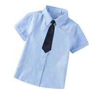 Lovskoo Girls Prilagođeni kratkim rukavima Basic Jednostavno majica s gumbinim majicama Torp školska bluza Majica Solid teen ili djeca na vrhu dječje odjeće Plava